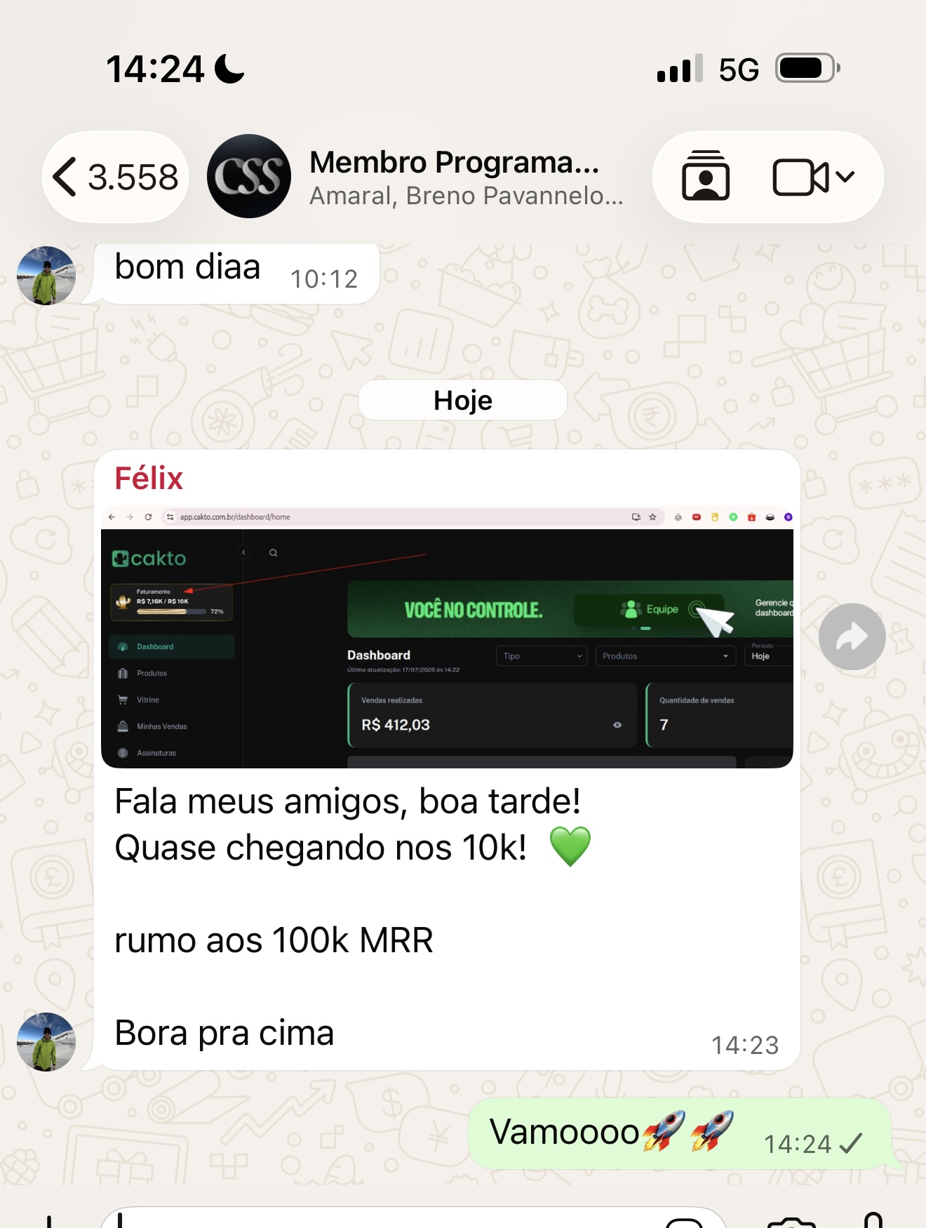Comprovante de resultado compartilhado por aluno 1